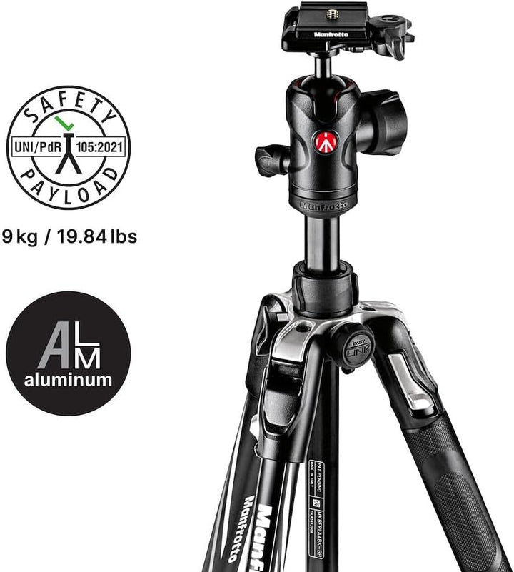 Manfrotto Befree Advanced Alu-Reisestativ mit 4 Segmenten und Kugelkopf, schwarz, Advanced Gear III
