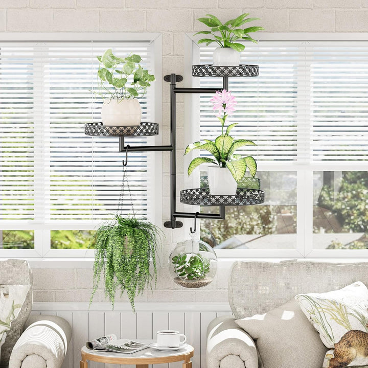 OVICAR Drehbare Fenster-Pflanzenregale – Innenwand-Pflanzenständer, 3-stöckig, Blumenmuster, Metall-