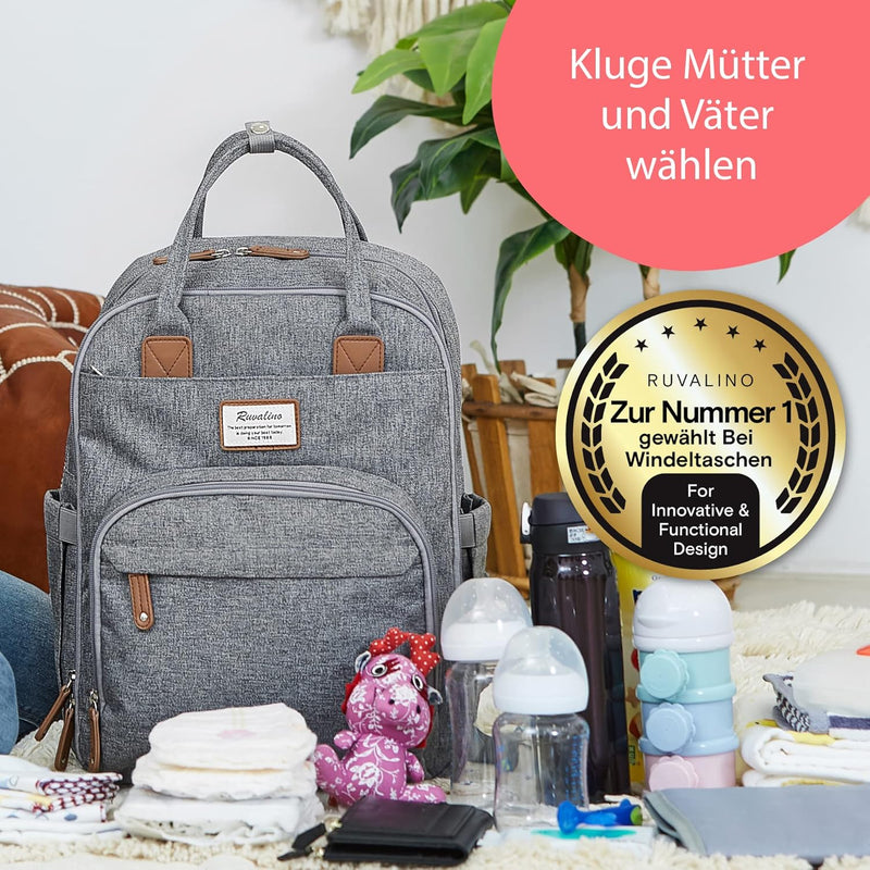 RUVALINO Wickeltasche Rucksack Grosser Wickelrucksack mit multifunktionalen Babytaschen und mobiler