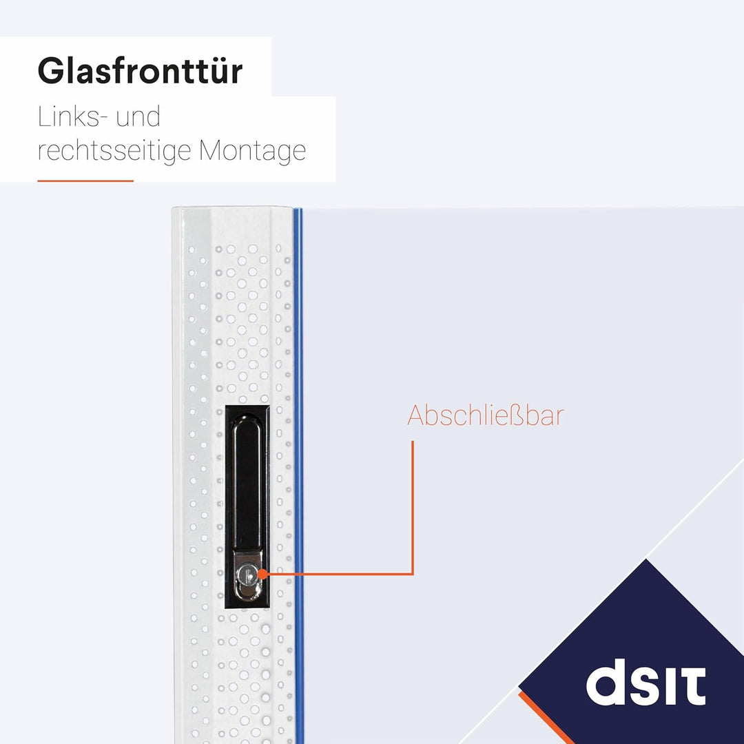 DSIT 12HE Netzwerkschrank (Serverschrank) 19 Zoll Wandmontage - mit Glastür - Weiss/Grauweiss - (BxT