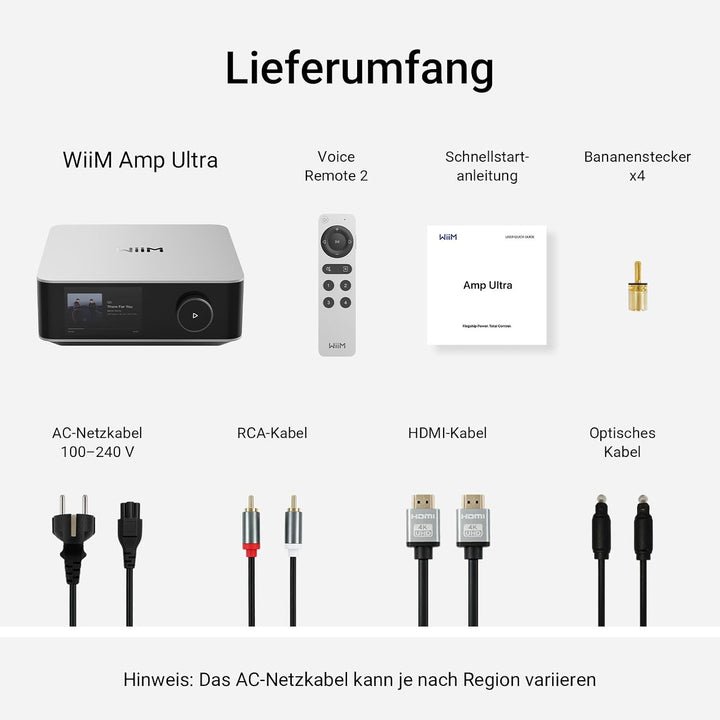 WiiM Amp Ultra mit Voice Remote 2 | 100W Streaming-Verstärker mit ESS ES9039Q2M DAC &amp; Dual TI TPA325