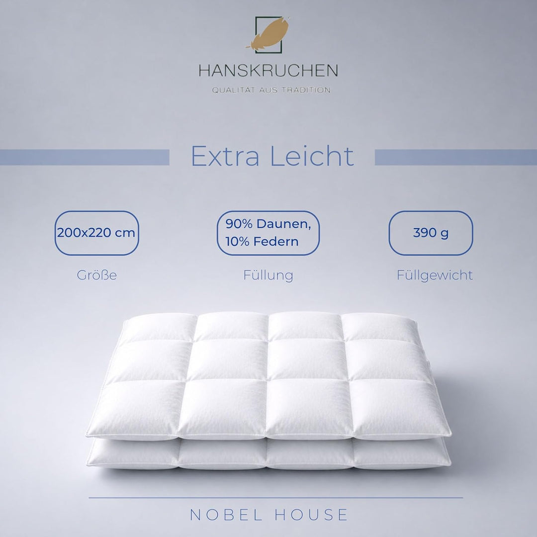 Hanskruchen Nobel House Luxus Daunendecke, Sommer, 90% Daunen / 10% Federchen, 200 x 220 cm, 200 x 2