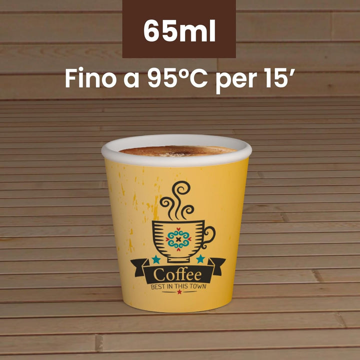 1000 Kaffeebecher aus Papier, 65 ml, CuzcoYellowCUP Umweltfreundliche &amp; biologisch abbaubare Einwegb