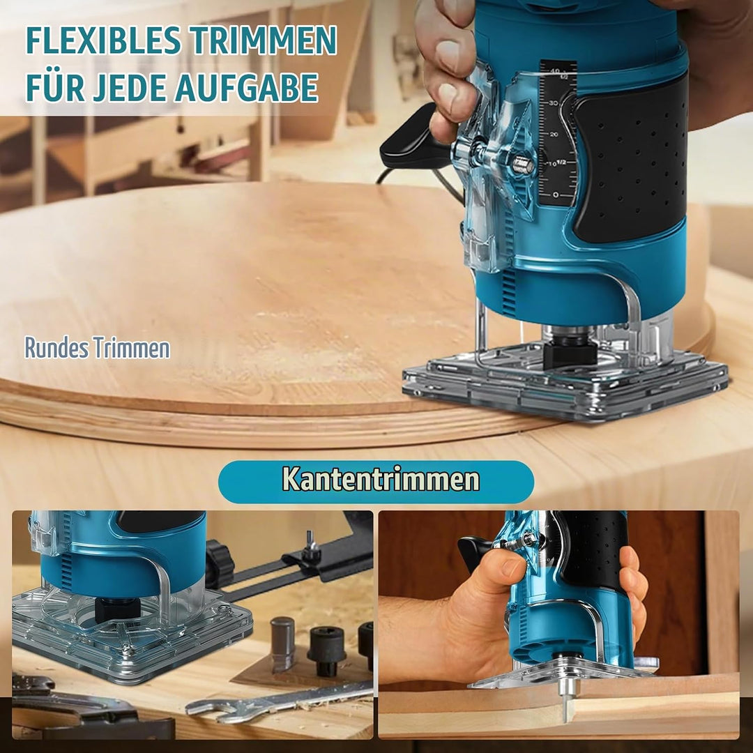Akku Oberfräse kompatibel mit Makita 18V Akku, 800W Bürstenloser Kantenfräser Set mit 5 Geschwindigk