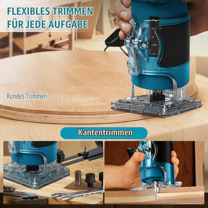 Akku Oberfräse kompatibel mit Makita 18V Akku, 800W Bürstenloser Kantenfräser Set mit 5 Geschwindigk