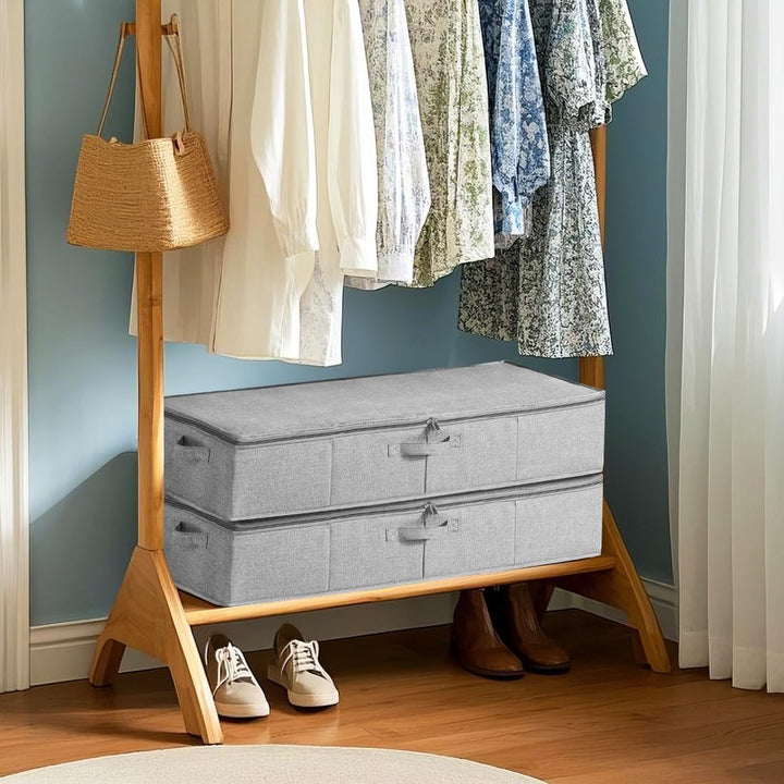 2 Stück Unterbett Aufbewahrungsbox mit Deckel, Grosse Unterbettkommode mit Griff, Faltbare Kleidung