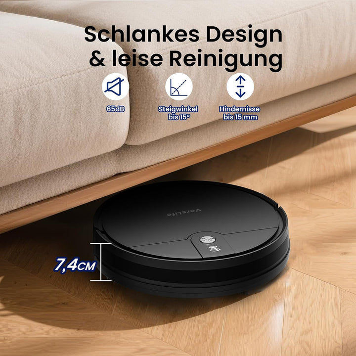 VersLife L6 Saugroboter mit Wischfunktion, 4000Pa Staubsauger Roboter Schwarz, Schwarz
