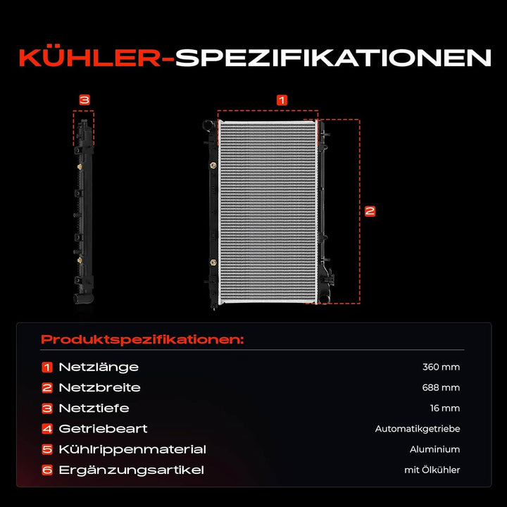 Frankberg Kühler Wasserkühler Motorkühler Schaltgetriebe/Automatikgetriebe Vorderachse Kompatibel mi