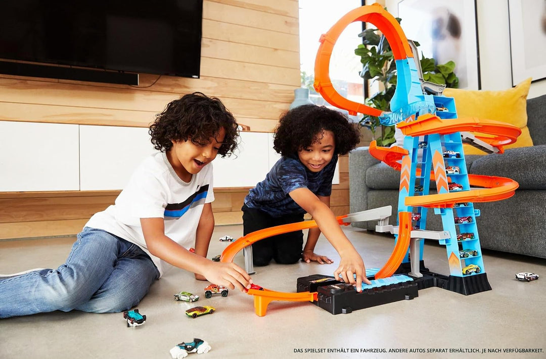 Hot Wheels GJM76 - Himmelscrash Turm 83 cm hoch mit batteriebetriebenem Beschleuniger und mit Loopin