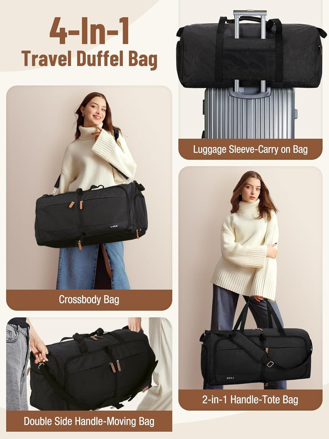 Lekesky Faltbare Reisetasche Weekender mit Schuhfach, 60L Reisetasche Sporttasche Kliniktasche Krank