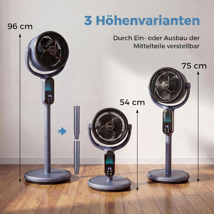 COSTWAY Standventilator leise mit Fernbedienung, Ventilator 54-96 cm höhenverstellbar, Bodenventilat
