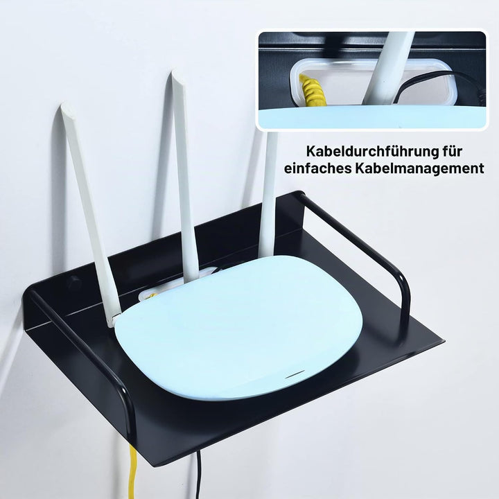 Wandregal Schwarz für Router Kleiner Beamer Wandhalterung, TV Boxen Halterung, Metall Regal Wand für
