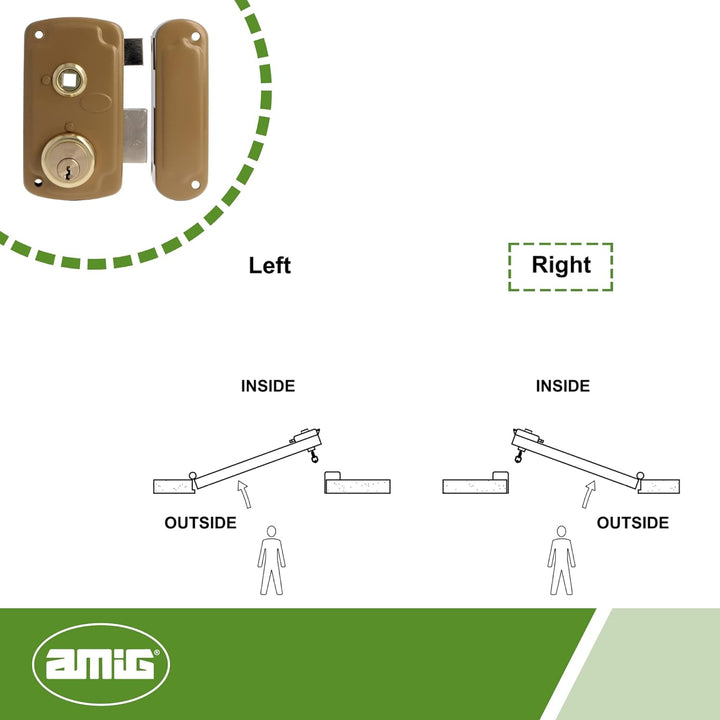 Amig - Rechts Überfüllschloss mit Schliesshebel, Zunge und Griff für Holztüren Mod. 75UN | 66 x 120