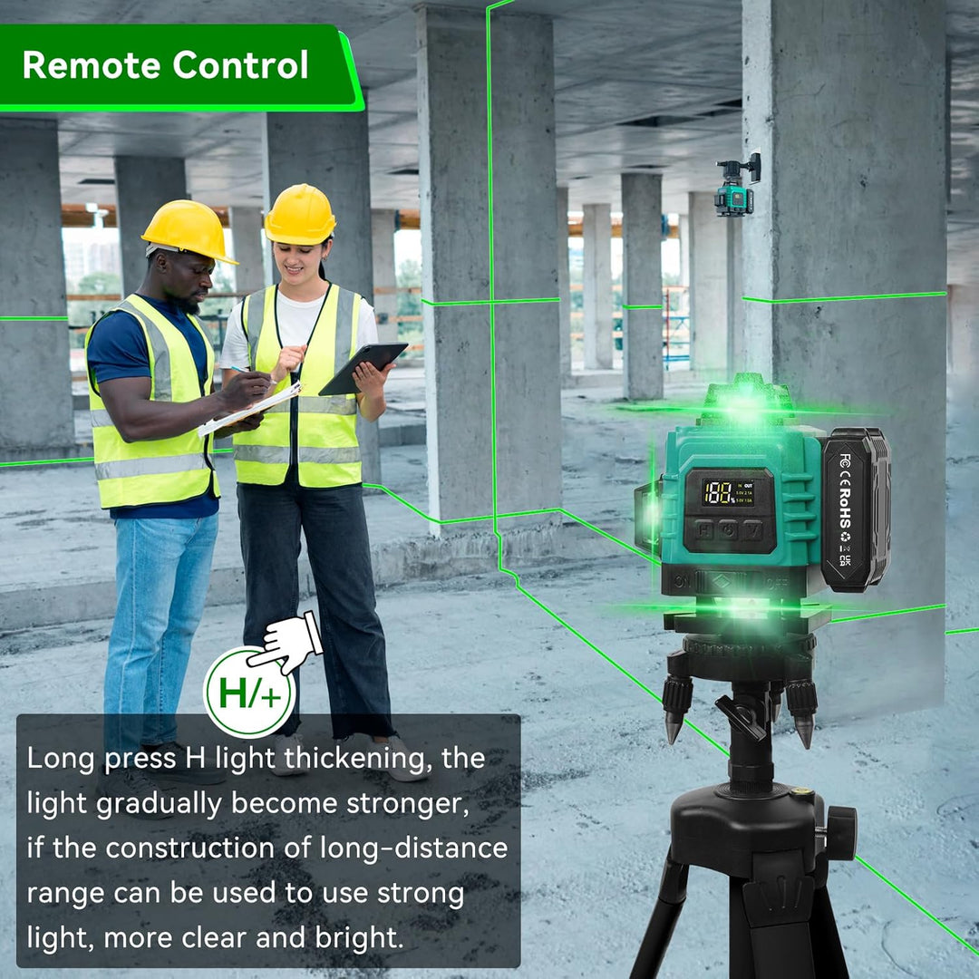 4x360° Kreuzlinienlaser mit Stativ, 16 Linien Laser Wasserwaage mit 3600mAh Batterie, LED Digitalanz