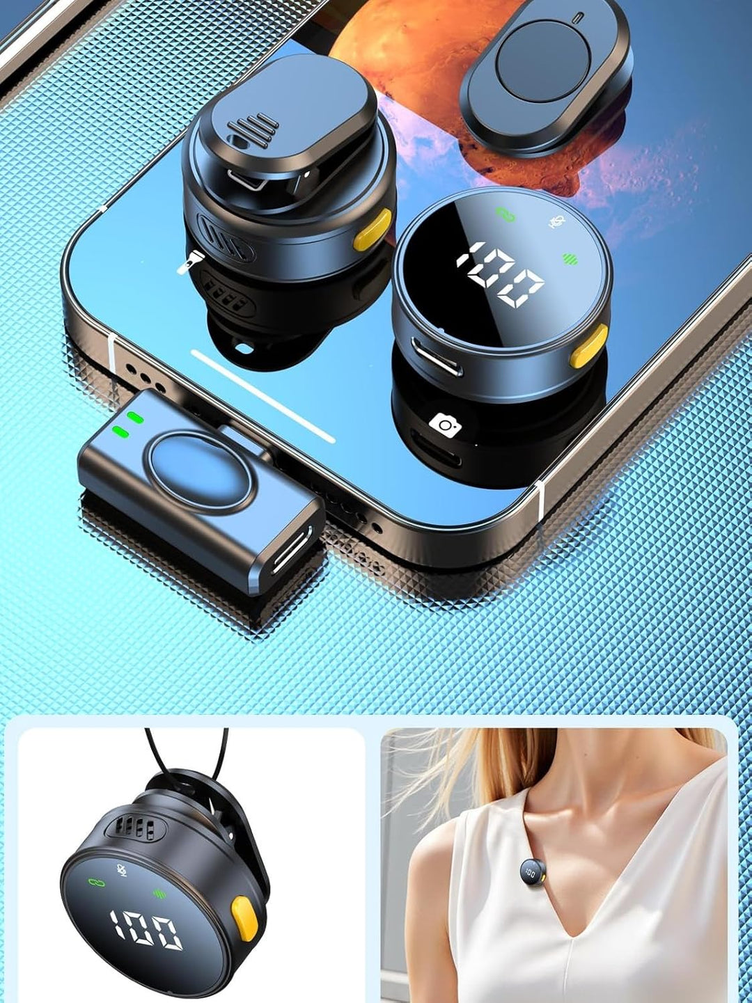 Kabelloses Lavalier Mikrofon Handy, Mini Mikrofon PC & Smartphone,2.4GHz Wireless Microphone mit Rau