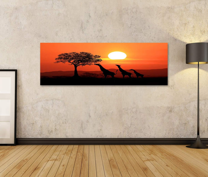 islandburner Bild auf Leinwand Grosse Südafrikanische Giraffen Sonnenuntergang Afrika Bilder Wandbil