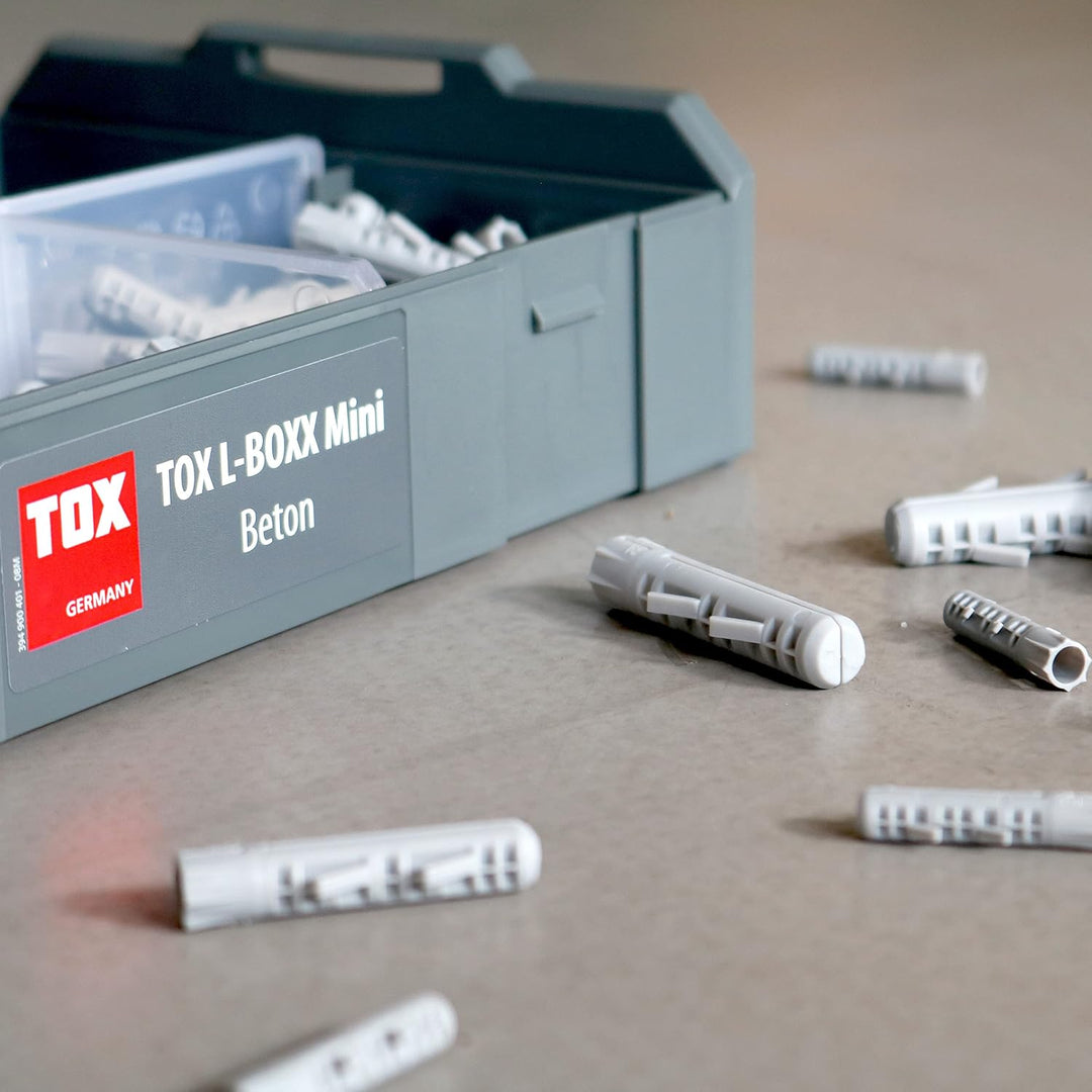 TOX L-BOXX Mini Beton, 296 tlg., individuell anpassbar, stapelbar, mit Spreizdübel Barracuda in unte