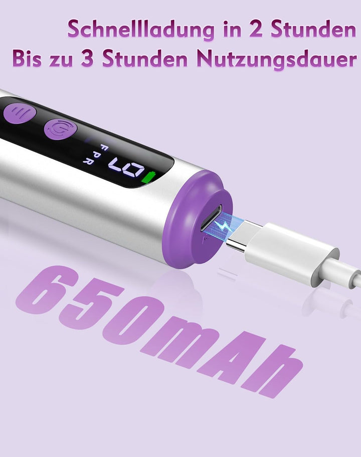 Nagelfräser Kabellos, 12 in 1 Elektrische Nagelfeile 9 Verstellbare Geschwindigkeit Fräser für Gelnä