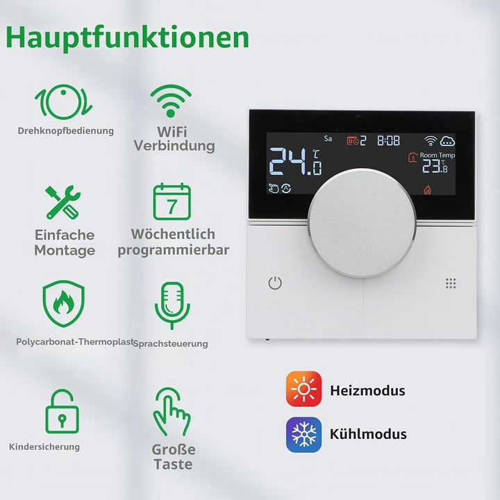 Wengart Smart Raumthermostat WG12 WiFi für Smart-Home-Besitzer zur Unterputz-Montage in 60mm Dosen o