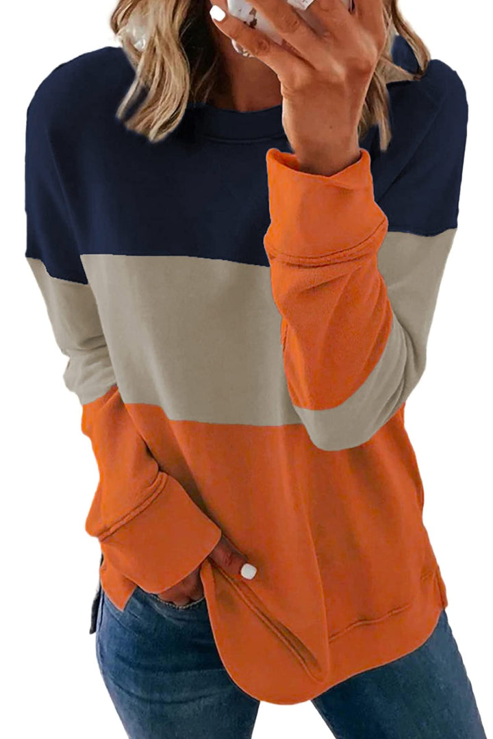 NEYOUQE Damen Pullover Langarmshirt Farbblock Rundhals Lässig Sweatshirt Damen 1a-orange S, 1a-orang