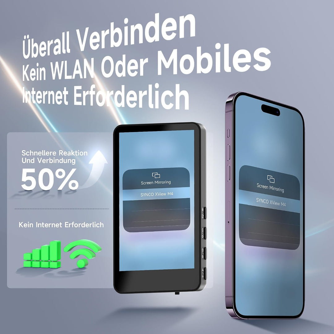 SYNCO XView Handy Selfie Monitor für iPhone 7-17 &amp; Android (Schwarz) | 50m Kabellos, 3H Akku, 1080p