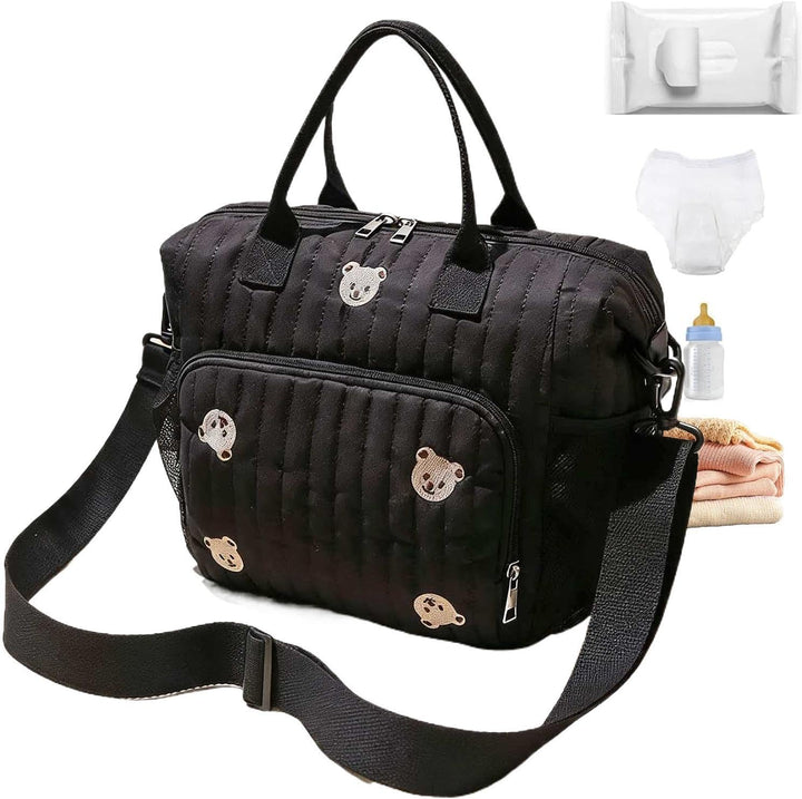 Generisch Wickeltasche für Kita Niedlicher Bärenstickerei-Windelbeutel Mit Schwarz, Schwarz