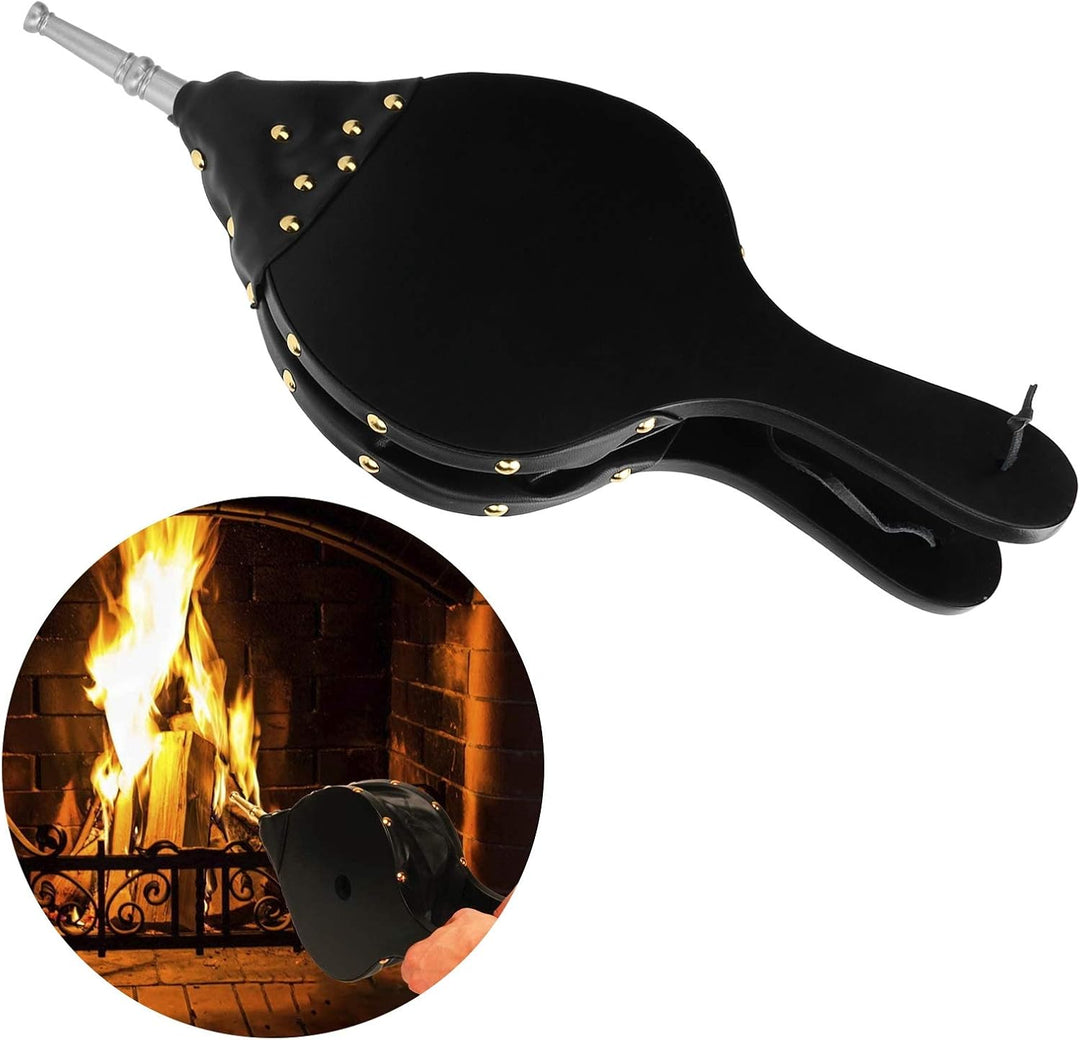 Fdit Kaminbälge, Manuell Holz Luftbalg Kamingebläse Lederbälge Feuerbälge für Kamine Outdoor Camping