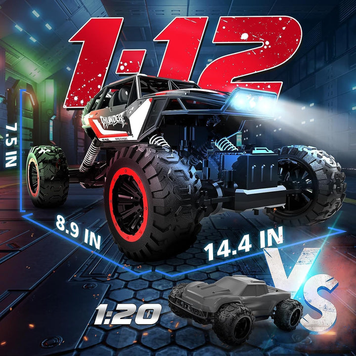 DEERC DE85 Ferngesteuertes Auto 4WD, 1:12 RC Auto mit Ersatzreifen, All Terrain Rock Crawler Monster