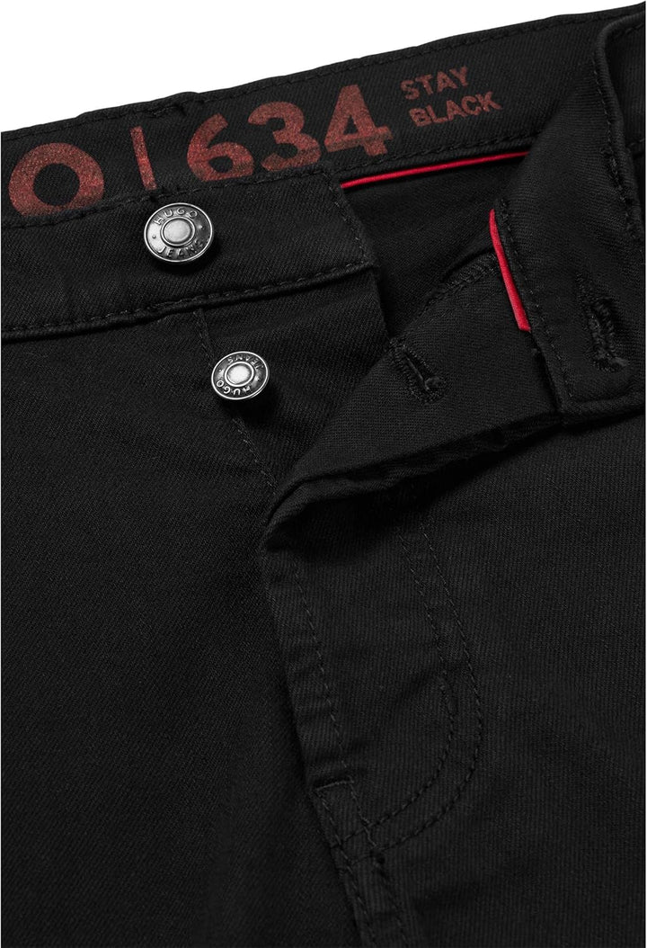 HUGO Herren 634/S Schwarze Tapered-Fit Shorts aus bequemem Stretch-Denim mit Stay-Black-Finish, 28