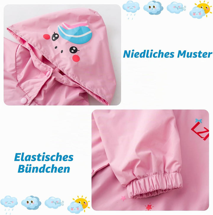 LZH Jungen Regenmantel Kinder Wasserdichte Mit Kapuze Mädchen, Jacke Hosen Anzug Lightweight 2 Stück