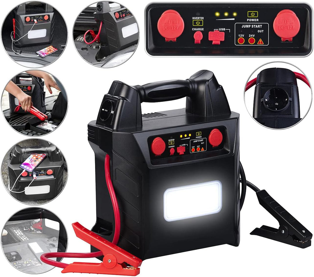 revolt Autostarter: 5in1-Starthilfe für 12/24V & Powerbank, 230 V, 2x12V, USB, 40Ah, 2000A (Kfz Star