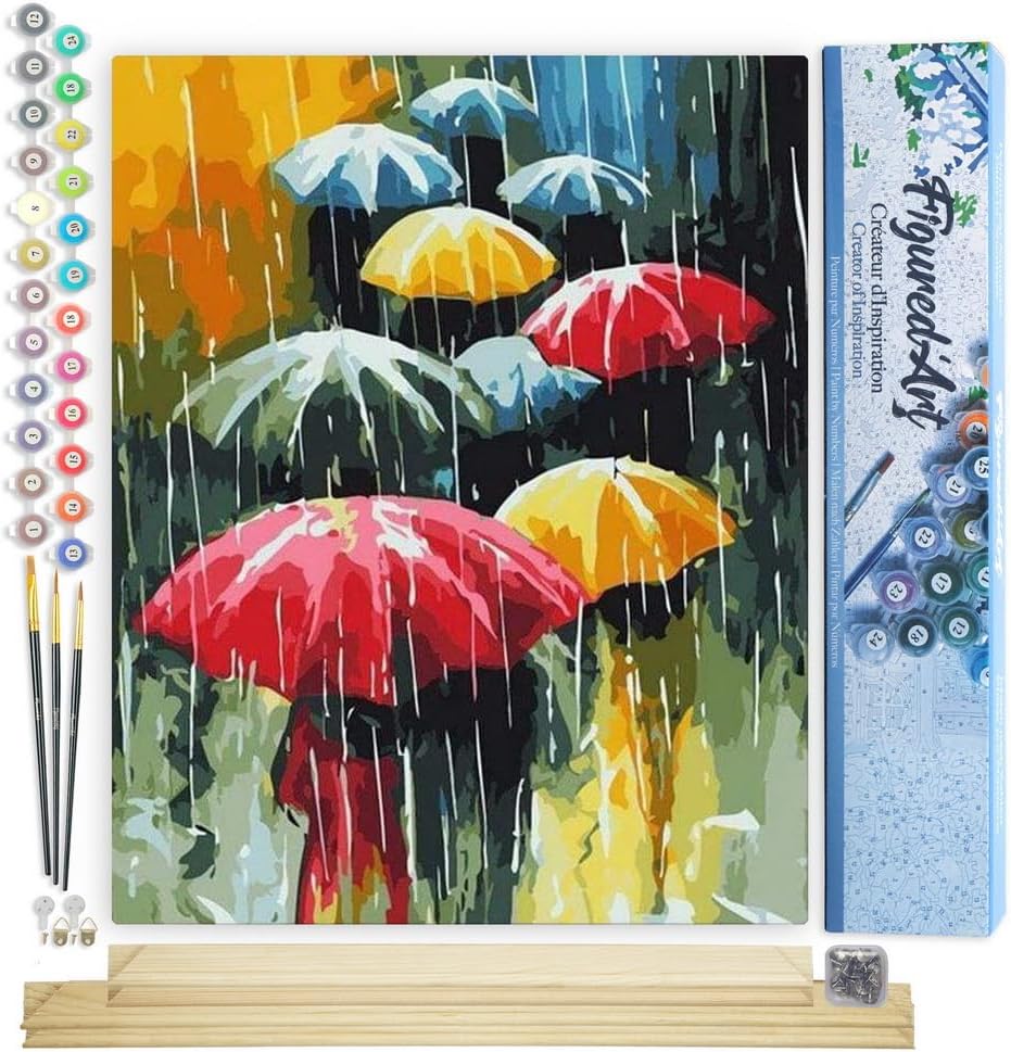 Figured'Art Malen Nach Zahlen Erwachsene Mit Rahmen Menschen mit Regenschirme - Paint by Numbers Bas