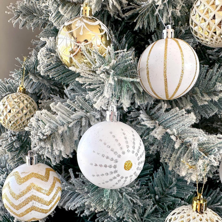 Geek-M Weihnachtskugeln Ornamente, 60 mm, gold- und weiss, lackiert, bruchsicher, festlich, Hochzeit