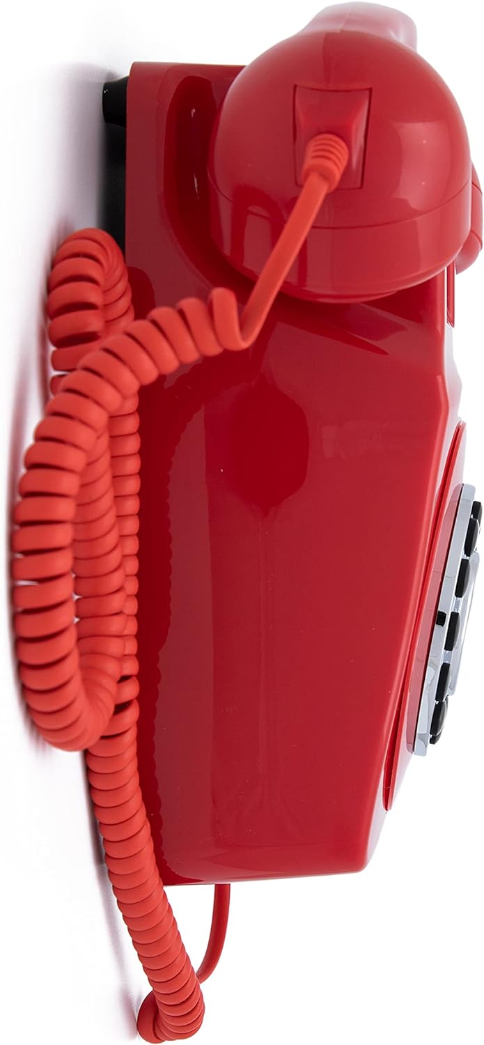GPO 746WALL Retro Festznetztelefon mit Drucktasten zur Wandmontage mit authentischer Klingelton, Rot