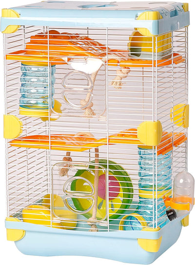Käfig für Hamster, Roborowski, Käfig für Hamster, 27.7 * 20.5 * 42.5cm, 2 Etagen, mit Rad, Tränke, B