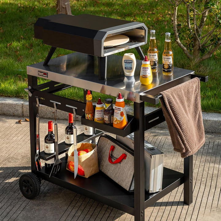 Royal Gourmet Grillwagen Rollwagen mit Edelstahl-Platte für Tischgrill und Pizzaofen, Outdoor Servie