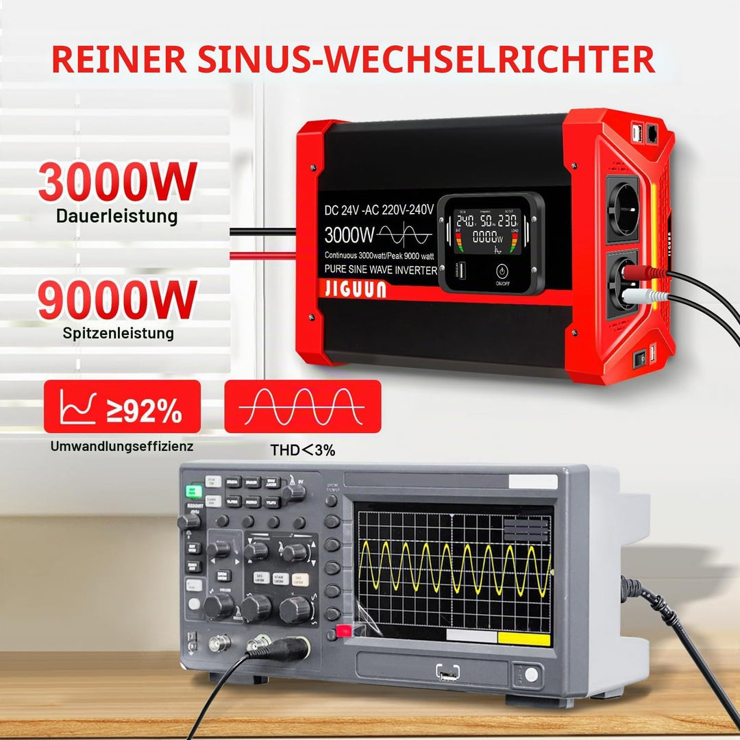JIGUUN 2000W/4000W Reiner Sinus Spannungswandler 12V auf 220/230V- kfz Wechselrichter-Inverter Konve