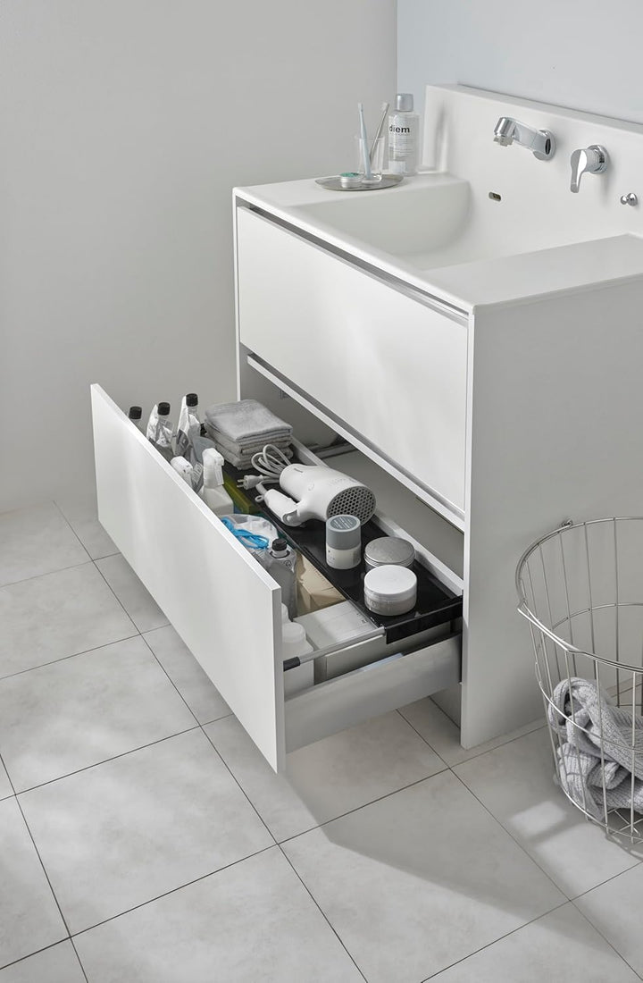 Yamazaki 1732 TOWER Extendable Drawer Shelf, black, Steel, 60~108 x 15 x 3 cm Schwarz, Schwarz