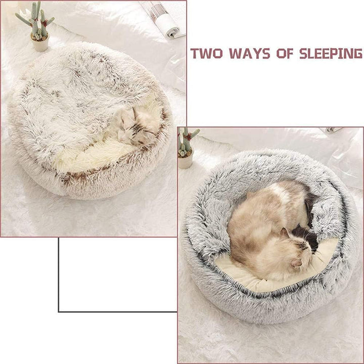 Flauschiges Katzenbett, rund, weiches Plüsch, Höhle mit Kapuze, Katzenbett, für den Winter, warm, Sc