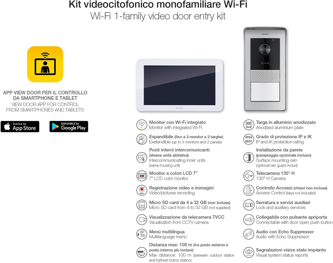 VIMAR K42955 Videosprechenalagen-Set enthält Freisprech-Touchscreen-Videohaustelefon LCD 7in und WLA