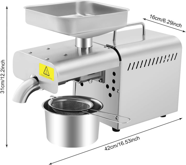 610W Ölpresse Automatische Maschine Walnüsse Erdnüsse Ölmühle 304 Edelstahl Ölmühle Einstellbare Tem