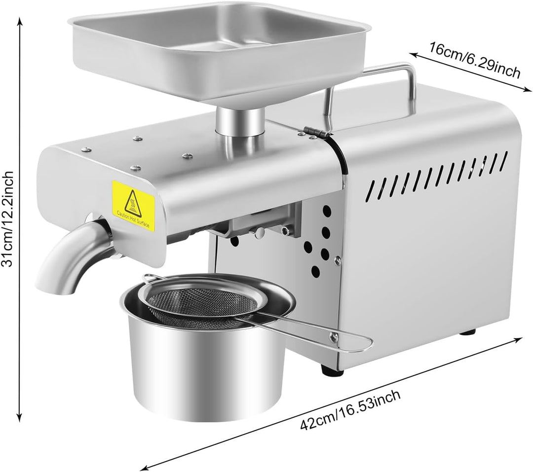 Ölpresse Elektrische Ölpresse aus Edelstahl 304, 150W Vollkupfermotor für Kalt & Heisspressung, 6-13