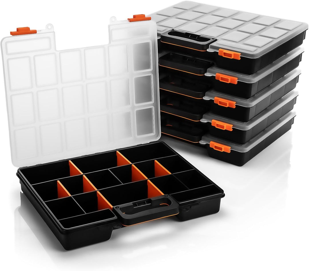 BigDean 6 Stück Sortimentskasten stapelbar 38x33x6cm praktische Sortierbox mit 16 Fächern – Werkzeug