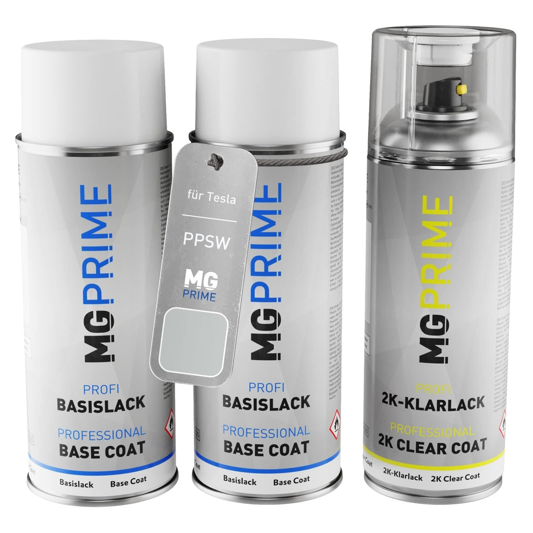 MG PRIME Autolack 2K Spraydosen Set für Tesla PPSW White Water Pearl/Pearl White Multi-Coat Grundlac