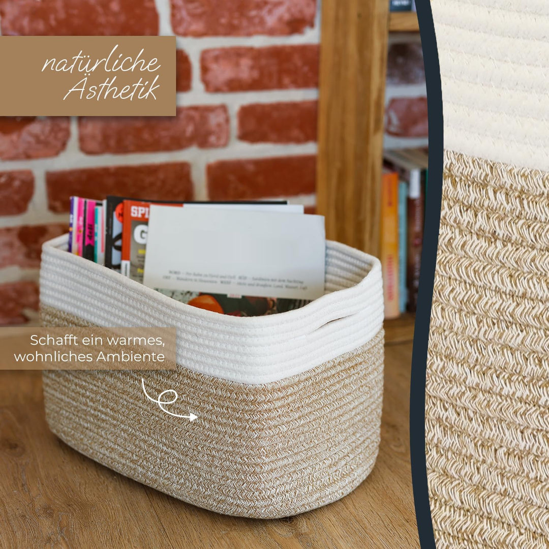 HMF Aufbewahrungskorb mit versteckten Griffen, 3er Set, Korb aus Baumwolle | 37,5 x 25 x 22,5 cm | W