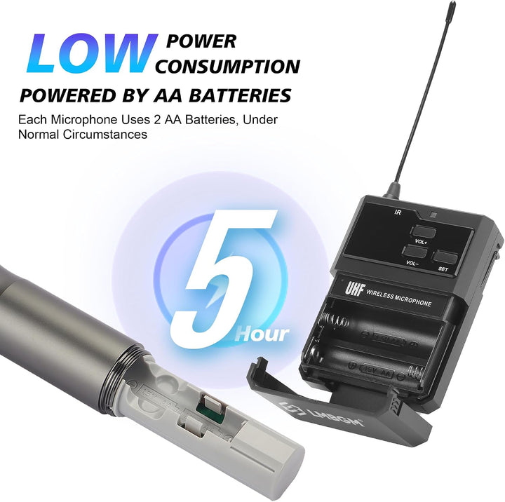 K-25R Wireless Microphone System, 8-Channel UHF Handheld and bodypack Microphones for Stage Performa