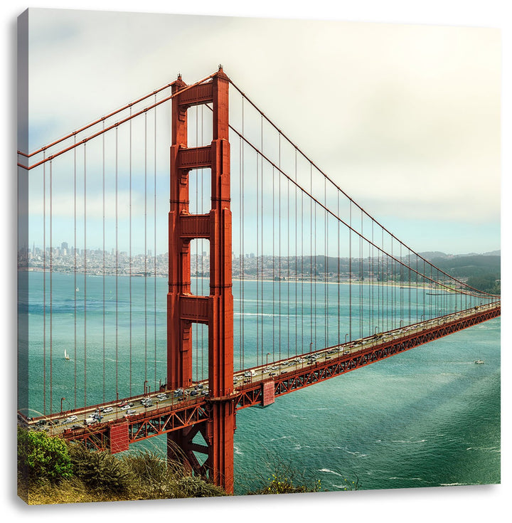 Pixxprint Golden Gate Bridge / 70x70cm Leinwandbild bespannt auf Holzrahmen/Wandbild Kunstdruck Deko