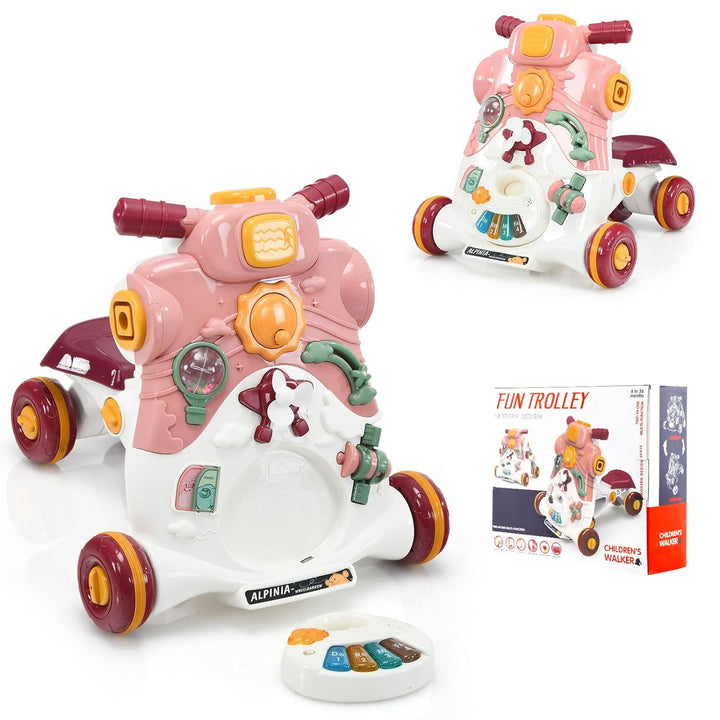 COSTWAY 3 in 1 Lauflernwagen mit Lichtern und Musik, Lauflernhilfe & Rutschauto & Spielbrett, Baby W