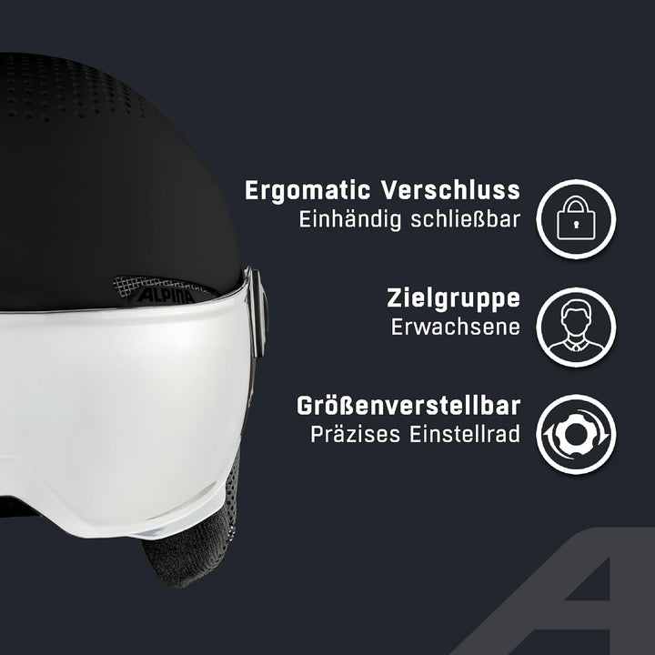 ALPINA ARBER VISOR Q-LITE - Hochwertiger & Leichter Skihelm Mit Kontrastverstärkendem Visier Für Erw