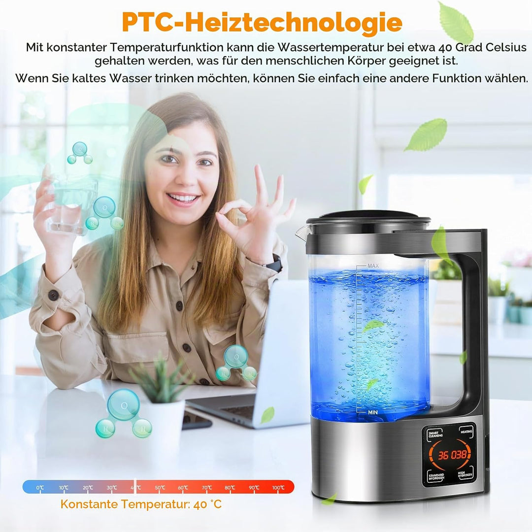 Jradse Wasserstoffgehaltener Wassergenerator, 2 l, tragbar, wasserstoffreich, mit PTC-Heizung, LED-B